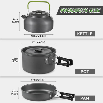 TOMSHOO, 21 Uds., utensilios de cocina para acampar, Kit de desorden, olla y sartén para acampar, juego de cocina para acampar al aire libre, senderismo, mochilero, equipo de supervivencia