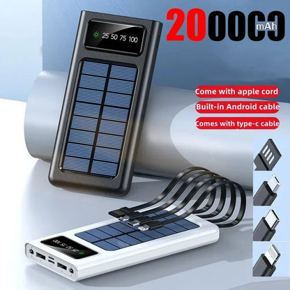 Xiaomi-Banco de energía Solar 4 en 1, batería externa de 200000mAh, Ultra capacidad, carga superrápida, USB tipo C, luz LED, para exteriores, para iPhone