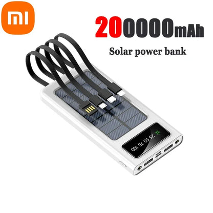 Xiaomi-Banco de energía Solar 4 en 1, batería externa de 200000mAh, Ultra capacidad, carga superrápida, USB tipo C, luz LED, para exteriores, para iPhone