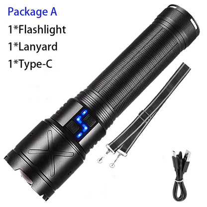 2025 Nuevas linternas LED de alta potencia de 15000 mAh 10000000 Linterna ultra potente LM, linterna recargable por USB, antorcha para acampar al aire libre