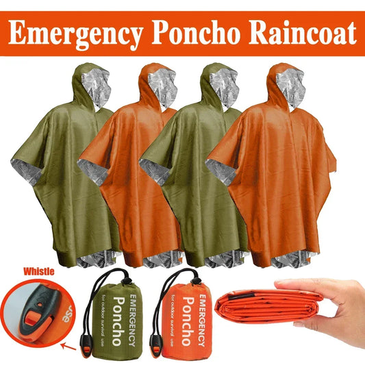 Chubasquero impermeable de emergencia, Poncho desechable de película de aluminio, ropa impermeable térmica cálida, mantas, herramientas de supervivencia, equipo de Camping