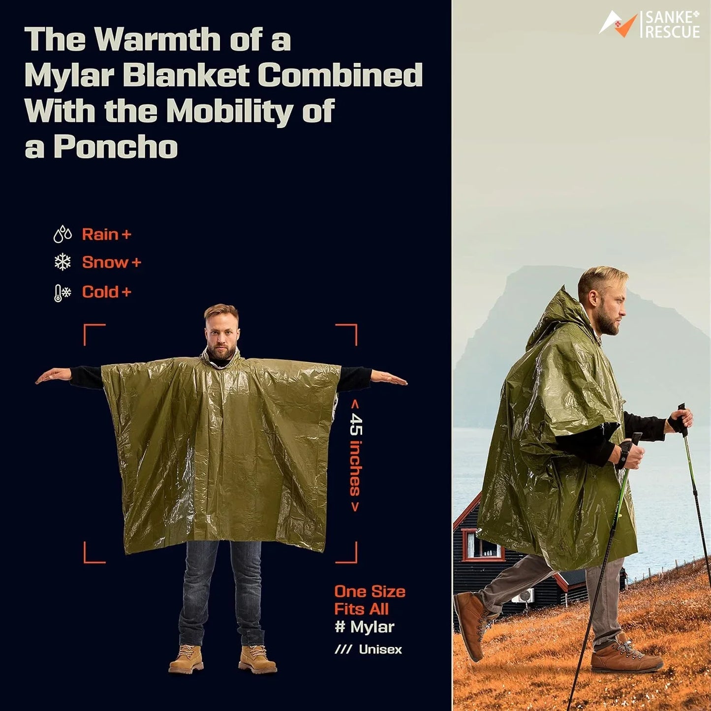 Chubasquero impermeable de emergencia, Poncho desechable de película de aluminio, ropa impermeable térmica cálida, mantas, herramientas de supervivencia, equipo de Camping