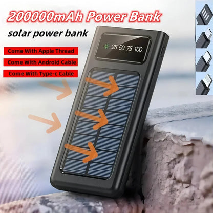 Xiaomi-Banco de energía Solar 4 en 1, batería externa de 200000mAh, Ultra capacidad, carga superrápida, USB tipo C, luz LED, para exteriores, para iPhone