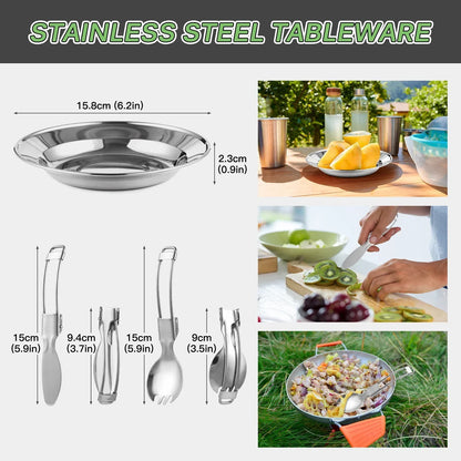TOMSHOO, 21 Uds., utensilios de cocina para acampar, Kit de desorden, olla y sartén para acampar, juego de cocina para acampar al aire libre, senderismo, mochilero, equipo de supervivencia