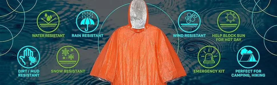 Chubasquero impermeable de emergencia, Poncho desechable de película de aluminio, ropa impermeable térmica cálida, mantas, herramientas de supervivencia, equipo de Camping