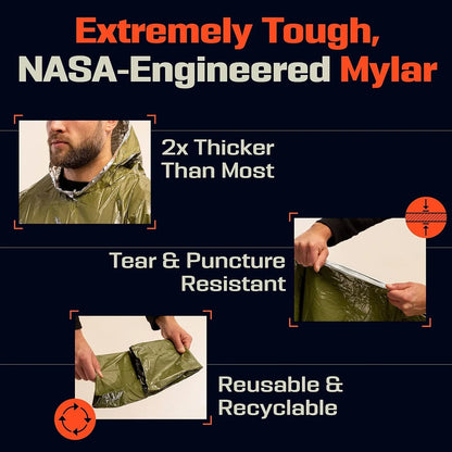 Chubasquero impermeable de emergencia, Poncho desechable de película de aluminio, ropa impermeable térmica cálida, mantas, herramientas de supervivencia, equipo de Camping