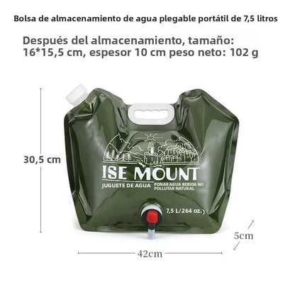 Contenedor de agua portátil de gran capacidad de 7,5 L con espiga y mango para acampar.
